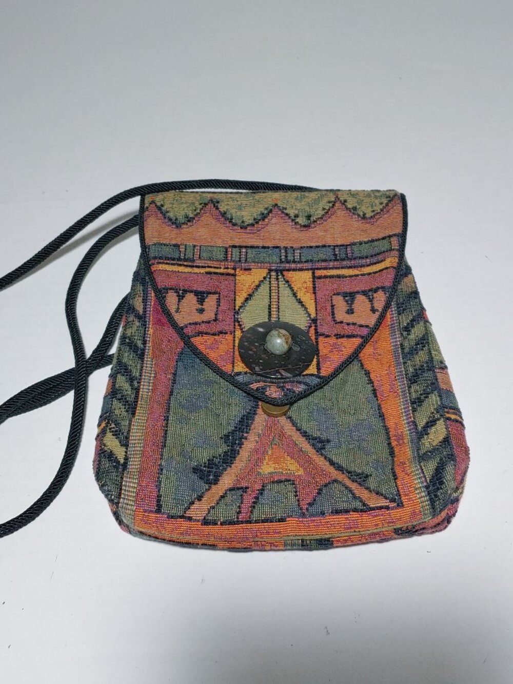 L. O'Neill Y2K Handmade Jacquard Crossbody Bag Semi Precious Stone Closure